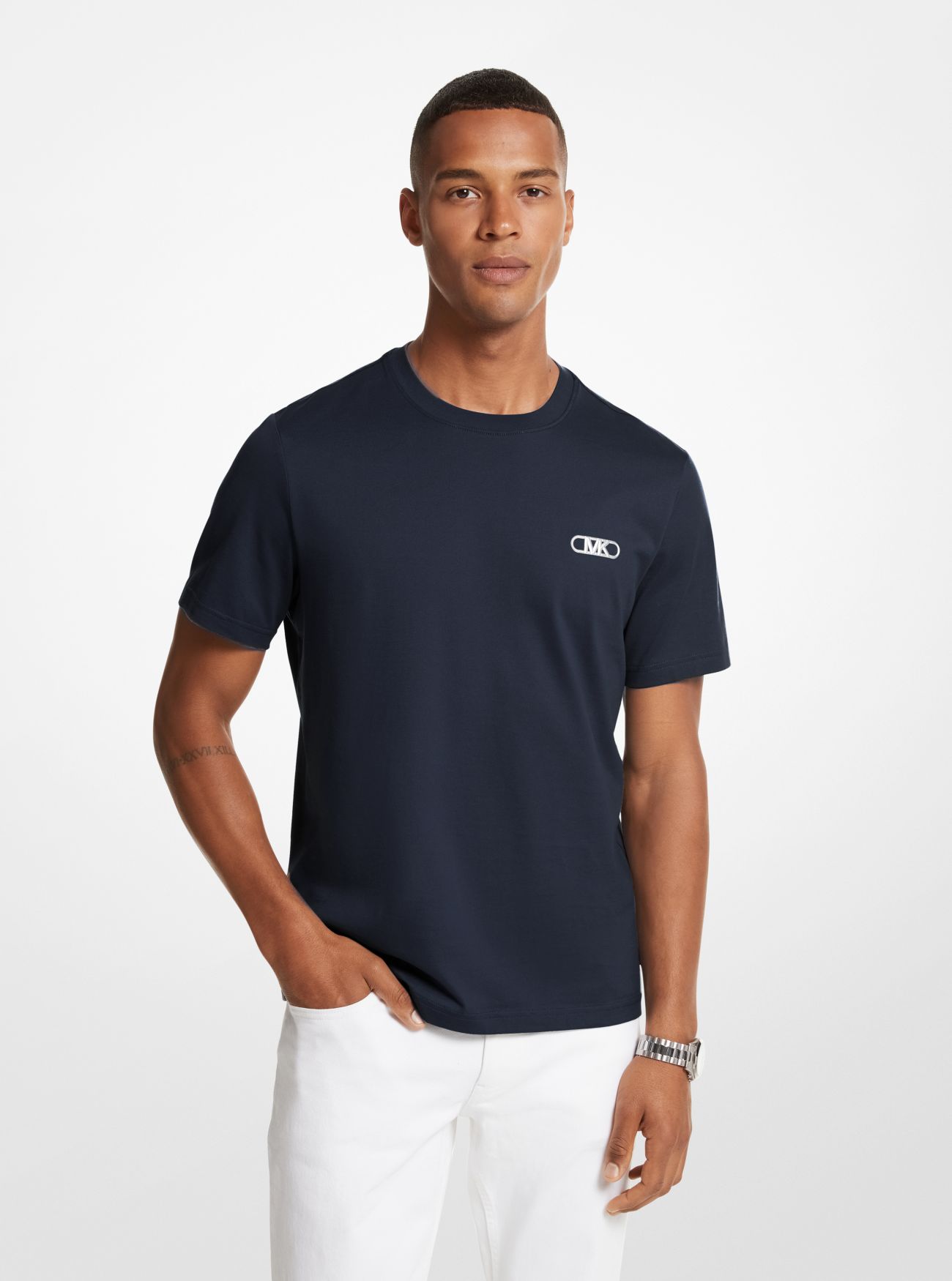 MK Empire Logo Cotton T-Shirt - Blue - Michael Kors
