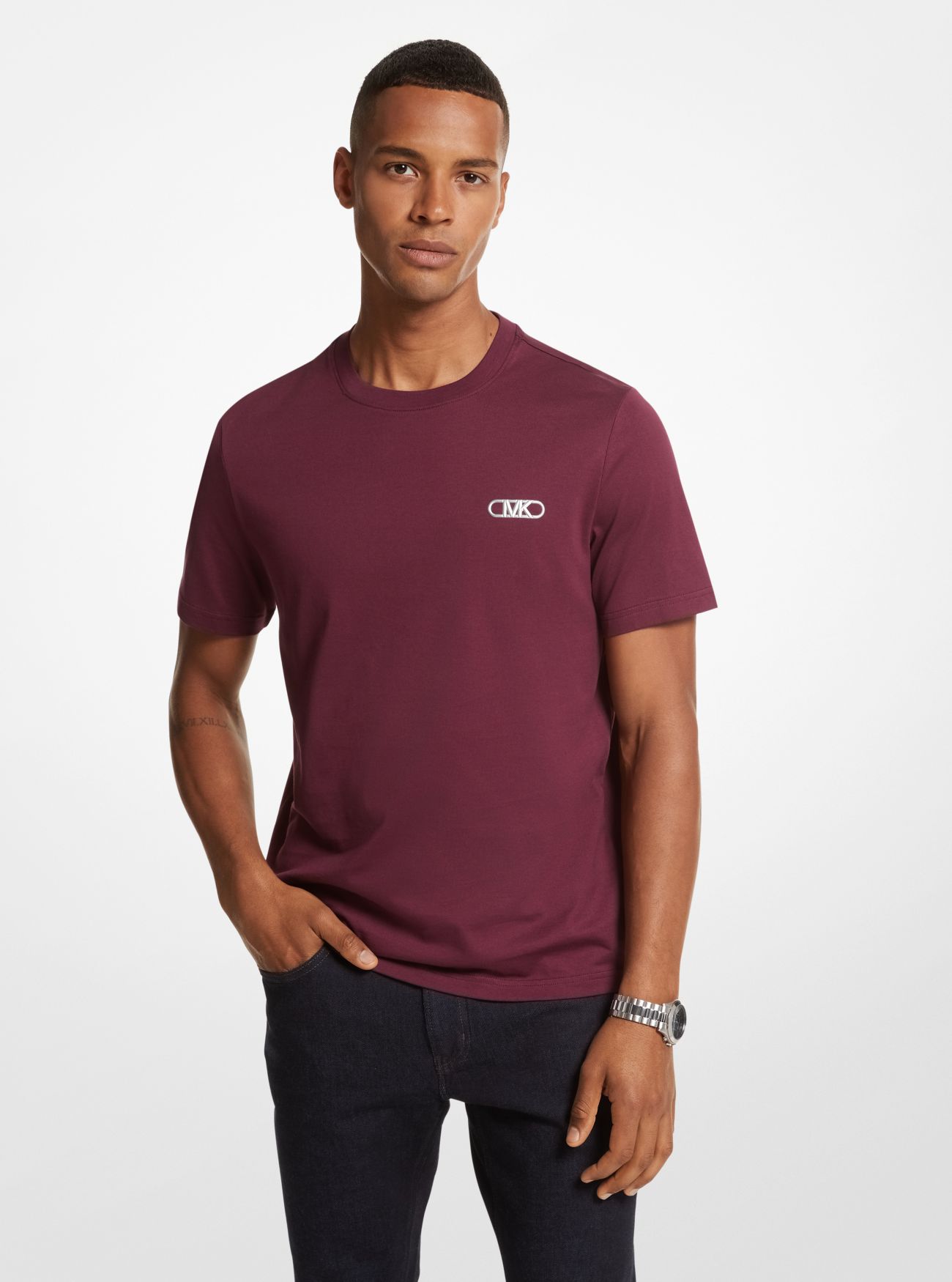 MK Empire Logo Cotton T-Shirt - Brown - Michael Kors