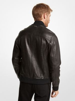 Crocodile Embossed Leather Bomber Jacket | Michael Kors Canada