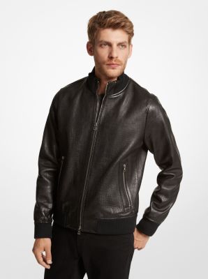 Croc-Embossed Casual Men Leather Jacket