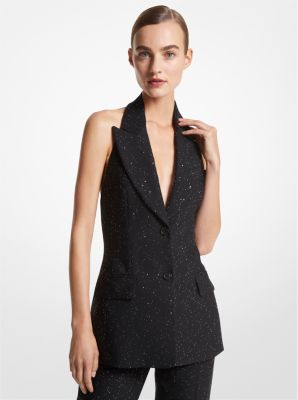 Sequined Wool Blend Halter Jacket