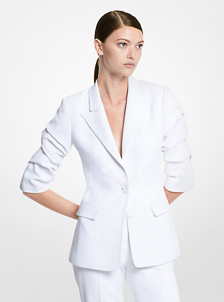 Shop Michael Kors Cate Double Crepe Sablé Crushed-sleeve Blazer In White