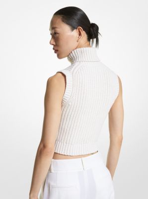 Cashmere Cropped Turtleneck Tank Top in OPTIC WHITE | Michael Kors