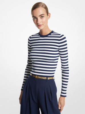 Striped Ribbed Stretch Viscose Sweater image number 0