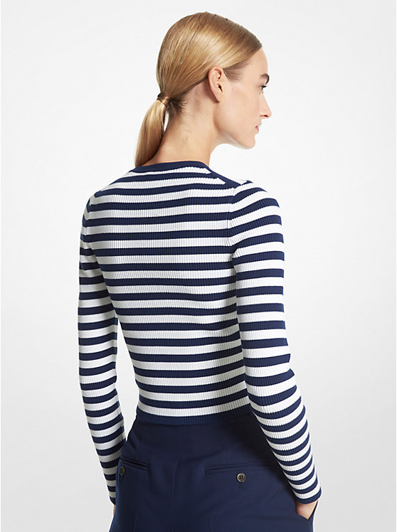 Striped Ribbed Stretch Viscose Sweater image number 1