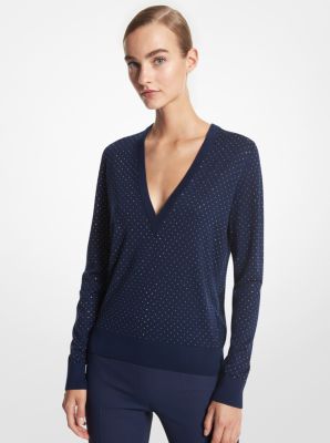 Studded Merino Wool V-Neck Sweater