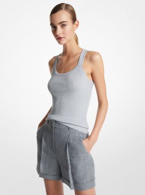 Metallic Ribbed Stretch Viscose Tank Top in SILVER | Michael Kors