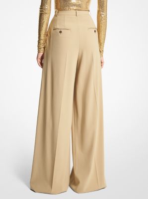 Wool Serge Pleated Wide-Leg Trousers