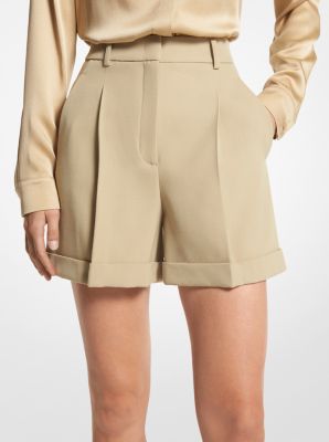 Wool Gabardine Pleated Cuff Shorts