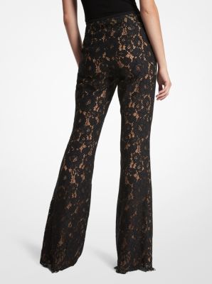 Cotton Blend Floral Lace Flared Trousers image number 1