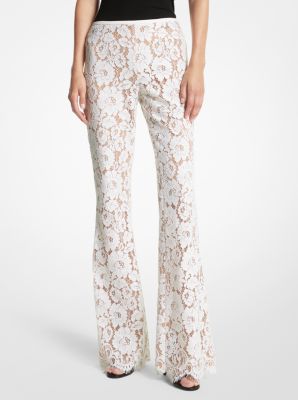 Cotton Blend Floral Lace Flared Trousers image number 0