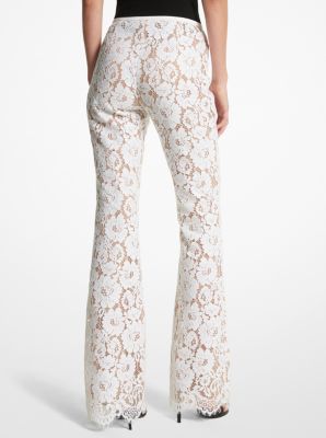 Cotton Blend Floral Lace Flared Trousers image number 1