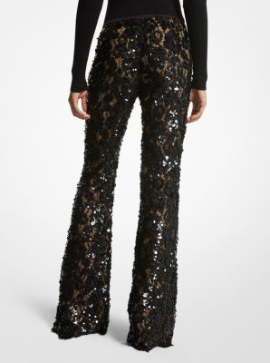 Hand-Embroidered Paillette Floral Lace Pants image number 1