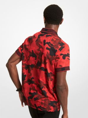 Polo en jersey de coton &agrave; motif camouflage et &agrave; bande &agrave; logo