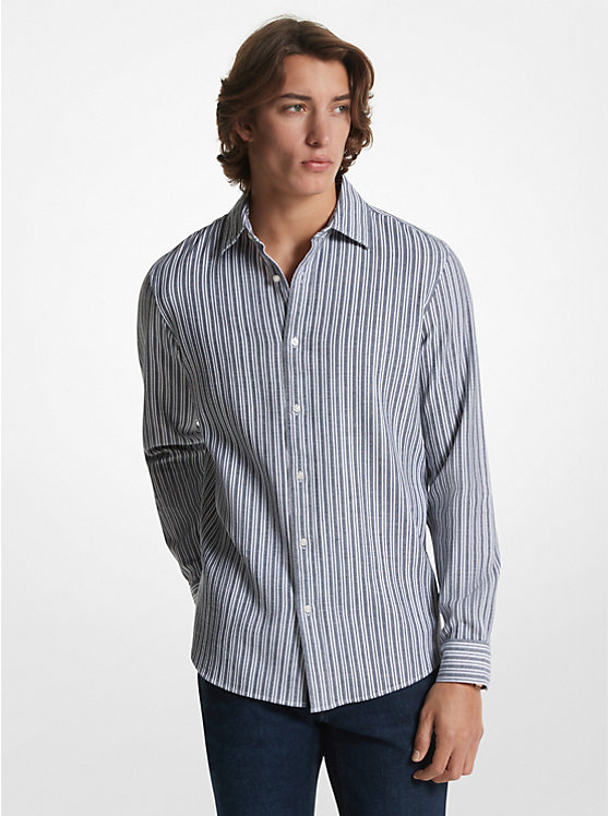 Stretch Cotton Striped Woven Shirt image number 0
