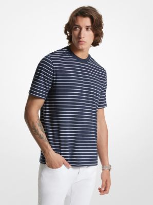 MK Striped Pima Cotton Blend Pique T-Shirt - Blue - Michael Kors