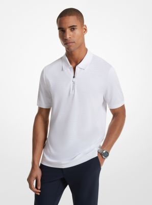 Striped Tech Performance Zip-Up Polo Shirt