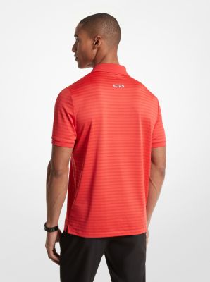 Striped Tech Performance Zip-Up Polo Shirt in CORAL | Michael Kors