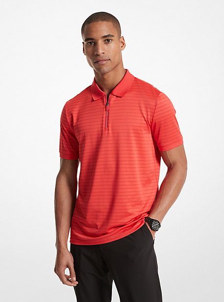 Michael Kors Striped Tech Performance Zip-up Polo Shirt In Pink