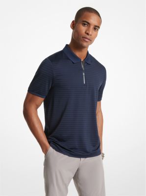 Striped Tech Performance Zip-Up Polo Shirt