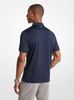 Striped Tech Performance Zip-Up Polo Shirt