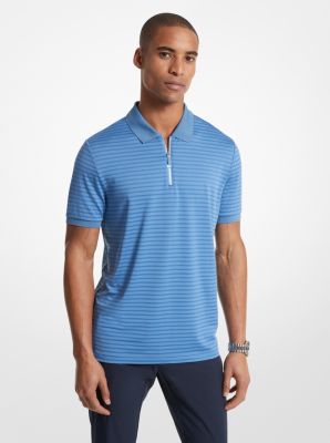 Michael Kors Striped Tech Performance Zip-up Polo Shirt In Blue