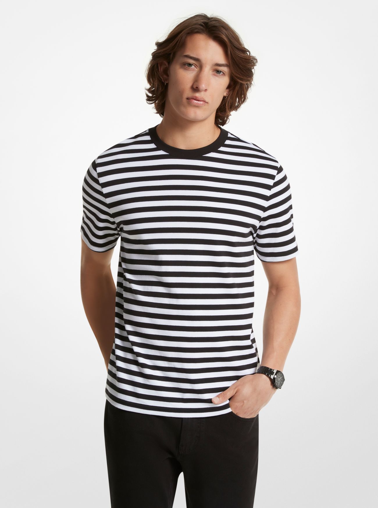 MK Striped Pima Cotton T-Shirt - Black - Michael Kors