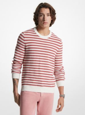Michael Kors Striped Cotton Blend Sweater In Pink
