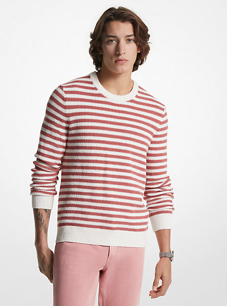 Michael Kors Striped Cotton Blend Sweater In Pink