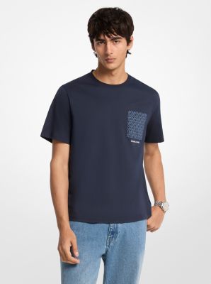 MK T-Shirt Aus Baumwolle Mit Signature-Logo Und Tasche - Blau