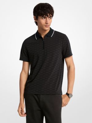 Logo Jacquard Zip-Up Polo Shirt