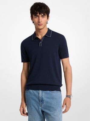 Michael Kors MK Poloshirt Aus Wolle Mit Kontrastnähten - Blau