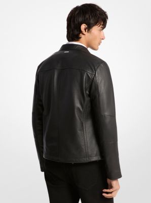 Veste de course en cuir &agrave; double fermeture &eacute;clair in NOIR | Michael Kors