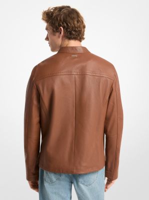 Leather Double-Zip Racer Jacket in LUGGAGE | Michael Kors