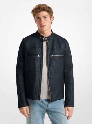 Leather Double-Zip Racer Jacket in MIDNIGHT | Michael Kors