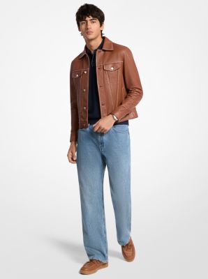 Topstitched Leather Trucker Jacket