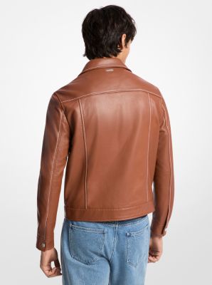 Topstitched Leather Trucker Jacket