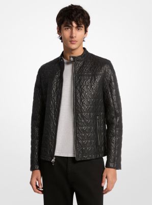 Logo Embossed Leather Racer Jacket