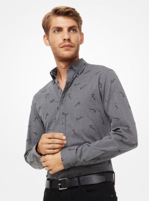 Slim-Fit Flocked Cotton Shirt