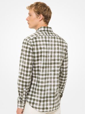 Slim-Fit Painterly Check Stretch-Cotton Shirt image number 1