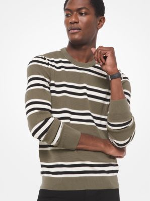 Striped Textured-Knit Cotton Sweater