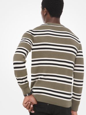Striped Textured-Knit Cotton Sweater