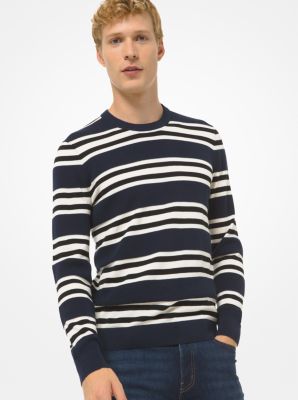 Striped Textured Knit Cotton Sweater Michael Kors Canada