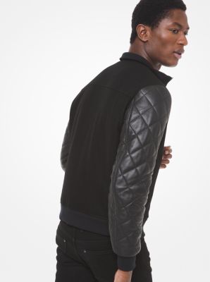 Leather and Wool Blend Bomber Jacket