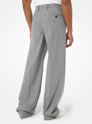 Pinstripe Stretch Wool Pleated Trousers