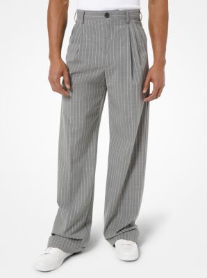 Pinstripe Stretch Wool Pleated Trousers