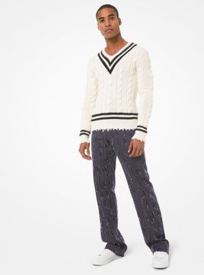 Pick-Stitch Pinstripe Cotton Trousers