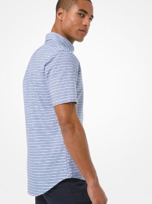 Chemise &agrave; manches courtes en coton fa&ccedil;onn&eacute; ray&eacute;