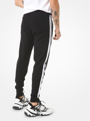 Striped Viscose Blend Track Pants in BLACK | Michael Kors