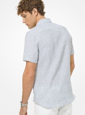 Striped Seersucker Linen Blend Short Sleeve Shirt | Michael